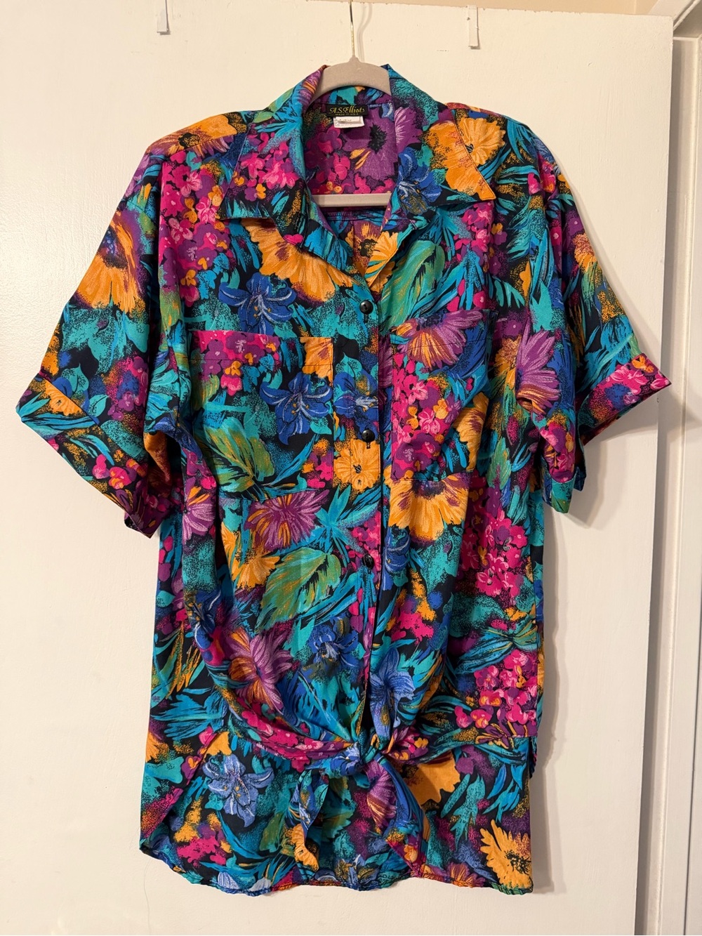 A.S. Elliot VTG Colorful Floral Button/Tie -Front Women’s Top - Sz 14 W